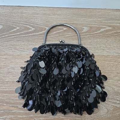 Ann Taylor LOFT Black Sequined  Beaded clutch , event, evening purse, black bag