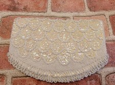 Beaded White Clutch W Iridescent Sequins Vtg 2 Age Spots Inside Good Condition