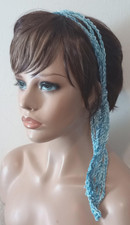crochet womans handmade gypsy headband hair scarf boho harmony blue