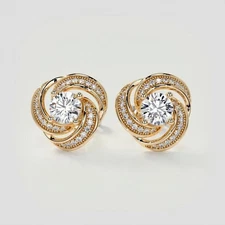 2 CT Round Cut Moissanite Cluster Stud Women's Earring 14K Yellow Gold Plated
