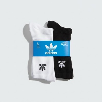 adidas Men s Crew Socks Moisture Wicking Black & White 6 Pairs Size L