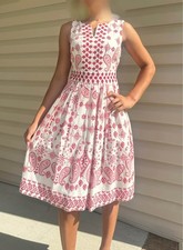 TALBOTS Petite Size 2P, White & Red Paisley, Fit & Flare Dress