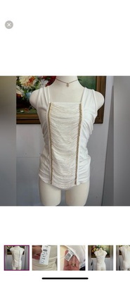 #ad Cache White And Gold Draped Tank Blouse Size Small $41.00