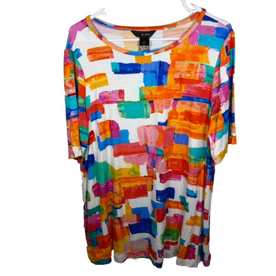 Ali Miles Blouse Women's Large T-Shirt Colorful Short Sleeve Artsy Top Shirt