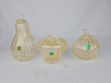 3 Vintage Murano Hand Blown Gold Fleck Italian Art Glass Fruit