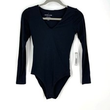 Everlane Supima Cotton Bodysuit Long Sleeve Black V-Neck XS NWT