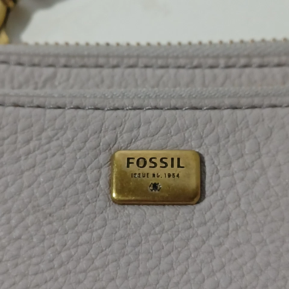 Fossil Clutch Handgelenktasche grau genarbtes Leder Scheinfaltung Reißverschluss Tasche - Bild 2 von 4