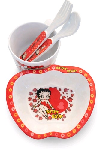 Rare Betty Boop 3-piece Dinnerware Set, Kids Mealtime Plate Bowl & Tumbler, Red