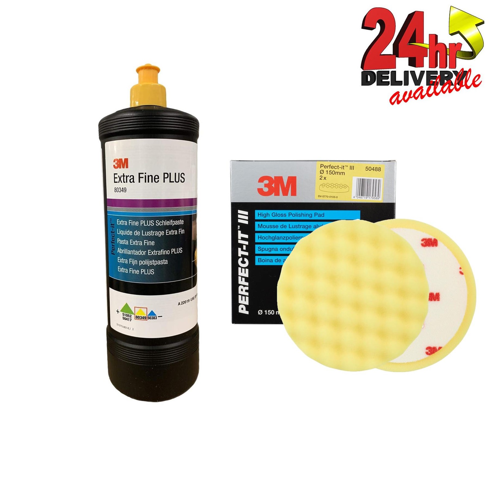 3M Perfect it Extra fine compound yellow top and yellow polishing pads 150mm