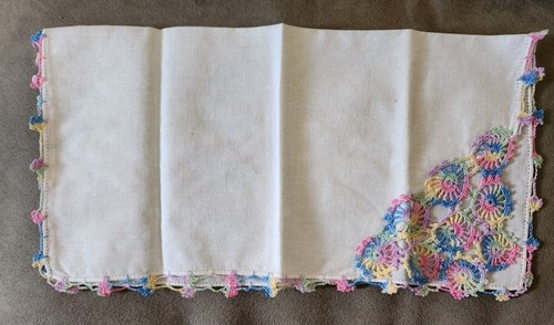 Vintage Crocheted Tatted Multi-colored Handkerchief - Picture 3 of 8