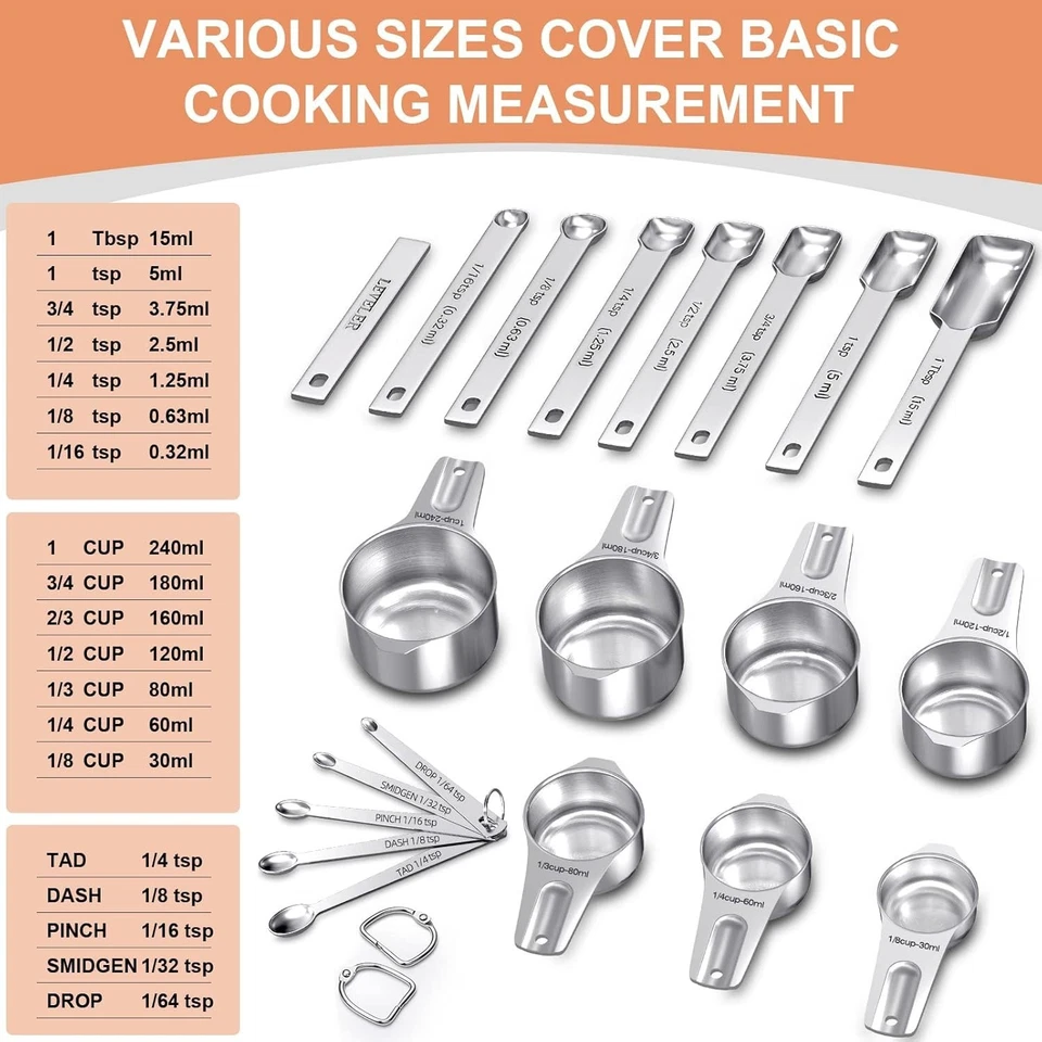 Juego de tazas y cucharas medidoras profesionales de 20 piezas - Precisión para tu cocina Foto 4 de 4