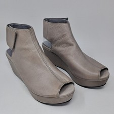 Chocolat Blu Leather Wedge Sandals Peep Toe Ankle Strap Platform Grey Taupe 10