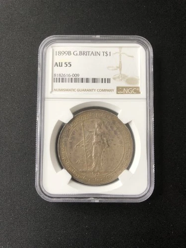 1899B G.Britain T$1 Trade Dollar NGC AU 55 Silver Coin UNC RARE #009