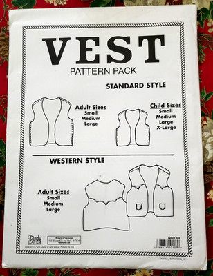 Tandy Leather Standard/Western Style Vest Pattern Adult/Child XS-XL #6001-00