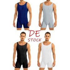 DE Herren Einteiler Sport Fitness Unterhemd Kurz Overall Ganzanzug Unterwäsche