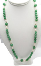 Jade or Jadeite and Pearl Beaded Vintage Asian Style Necklace MCM
