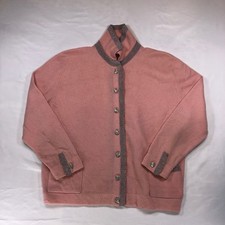 Dalton Vintage 100 Virgin Cashmere Cardigan Pink Rhinestone Button Lurex Trim