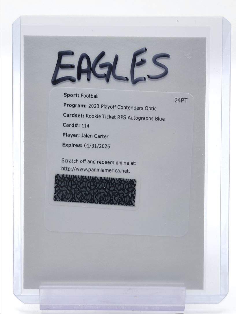 JALEN CARTER 2023 CONTENDERS OPTIC ROOKIE TICKET BLUE RC AUTO /75 Q1969