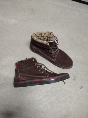 Gucci MADE IN ITALY Men's BrownSuede Monogram High Top Oxford Sneaker Boots