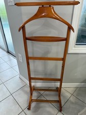 Vintage Travel Valet Suit Butler Collapsible Wood Stand Wheels Made in Italy MCM