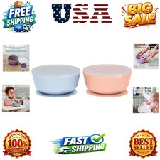 Suction Bowls for Baby Toddlers Set of 2 - 100 Silicone w/Plastic Lid - Le...