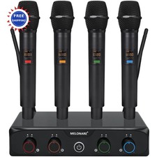 Wireless Microphone System 200ft 4 Channel UHF Cordless Mic Set MWM-41-4H 4x10