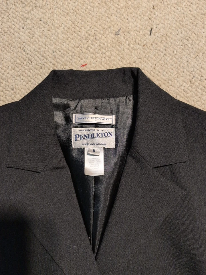 Womens Jacket-PENDLETON-black lined "savvy stretch wool" blazer Office Classic-8 - Image 3 of 4