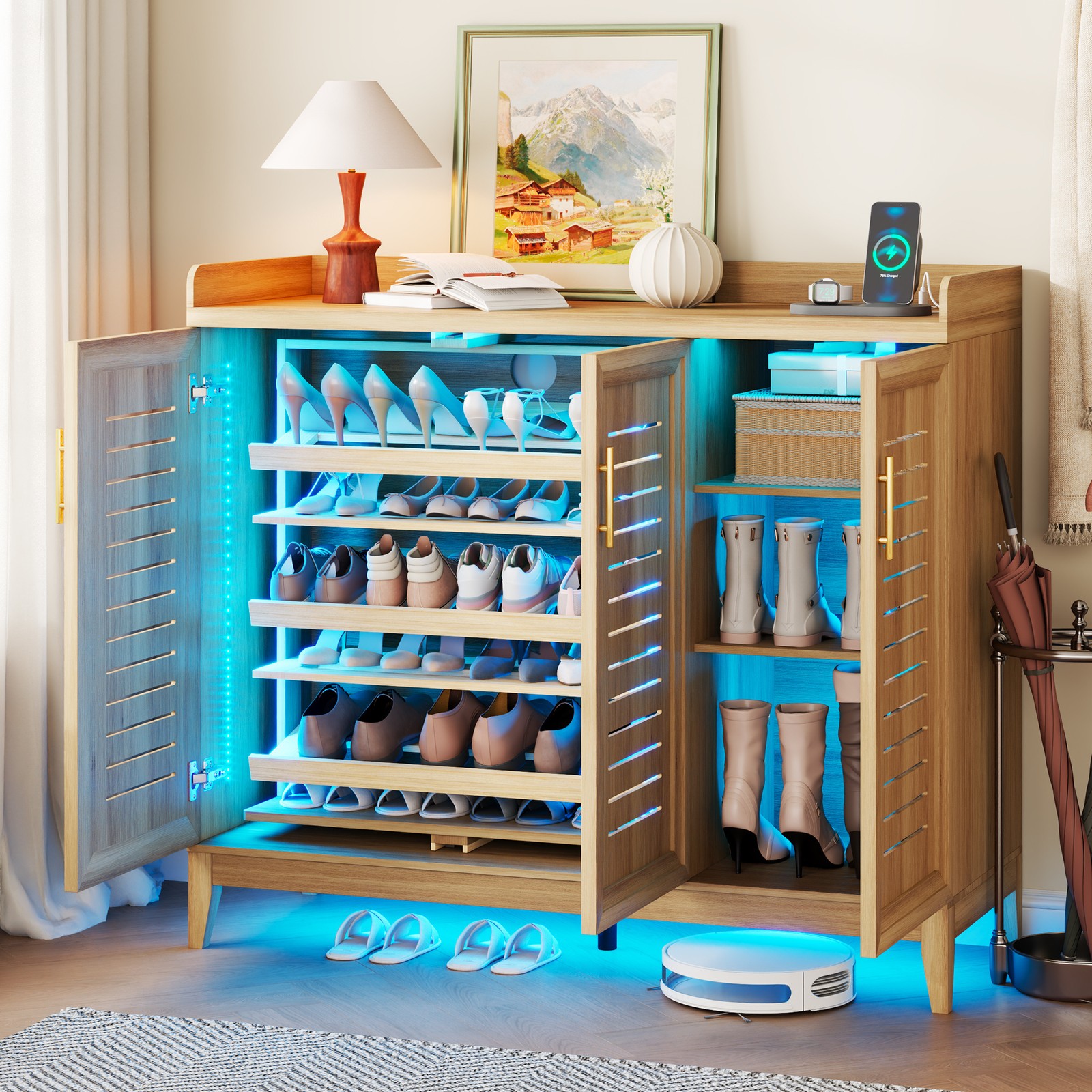 Gurexl Shoe Cabinet Storage for Entryway, 6-Tier Rotating Shoe Organizer Cabinet