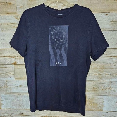 Express Patriotic Flag T-Shirt Mens L 100% Cotton USA American Casual Black