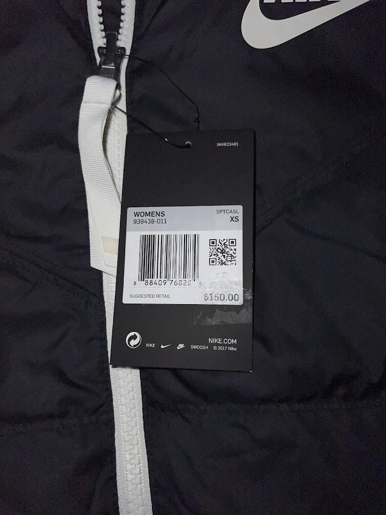 Nike Down Jacket Womens Black Hooded Reversible WindRunner Full