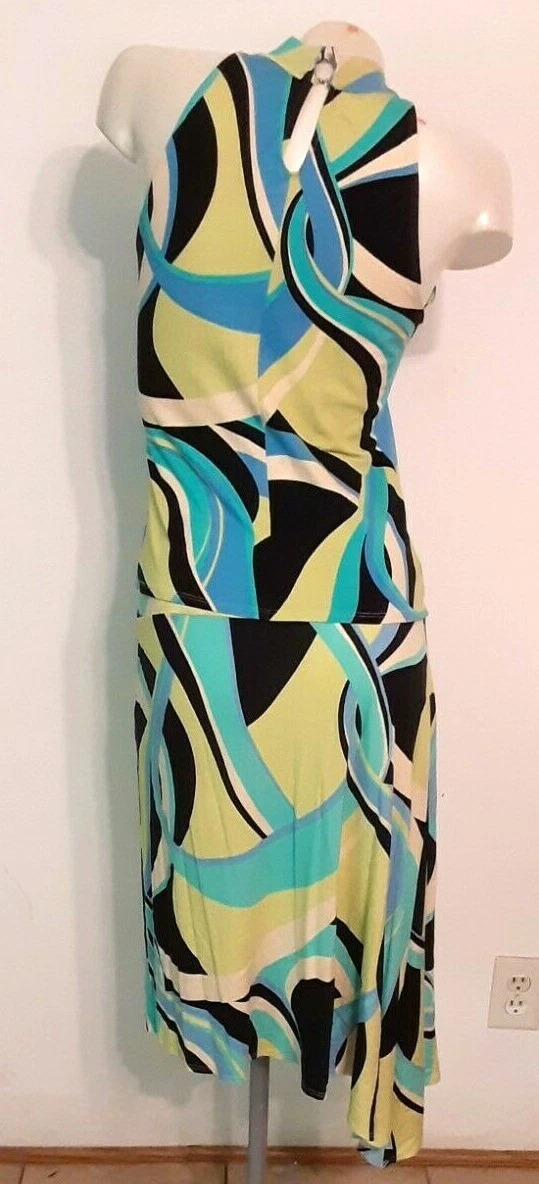 Kay Celine Gonna Multicolore Orlo Asimmetrico e Blusa Senza Maniche Taglia M