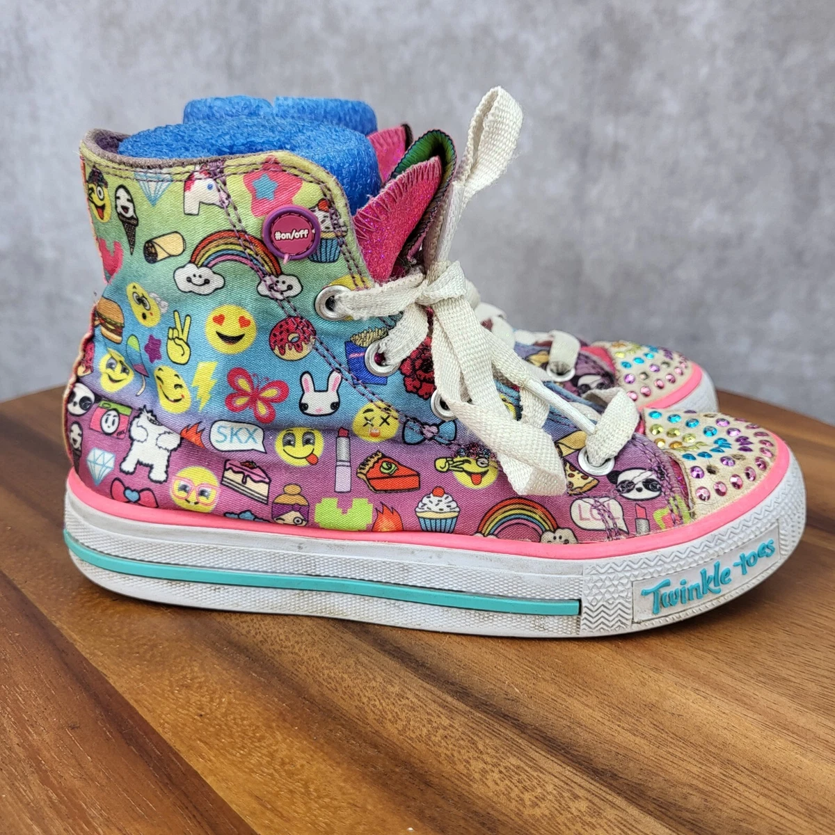 Skechers Twinkle Toes Emoji Sneakers Girls 12 Lights Up Shuffles High Top  Shoes