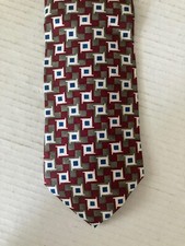Brandini Men's Necktie Tie Silk Red White Blue Gray Geometric Made in USA Wide