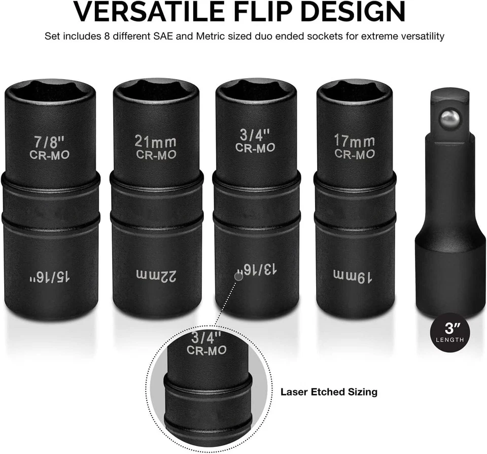 Juego De Herramientas Dado Abatible Destornillador Impacto 1/2" SAE Metric 5 PCS - Image 4 of 4