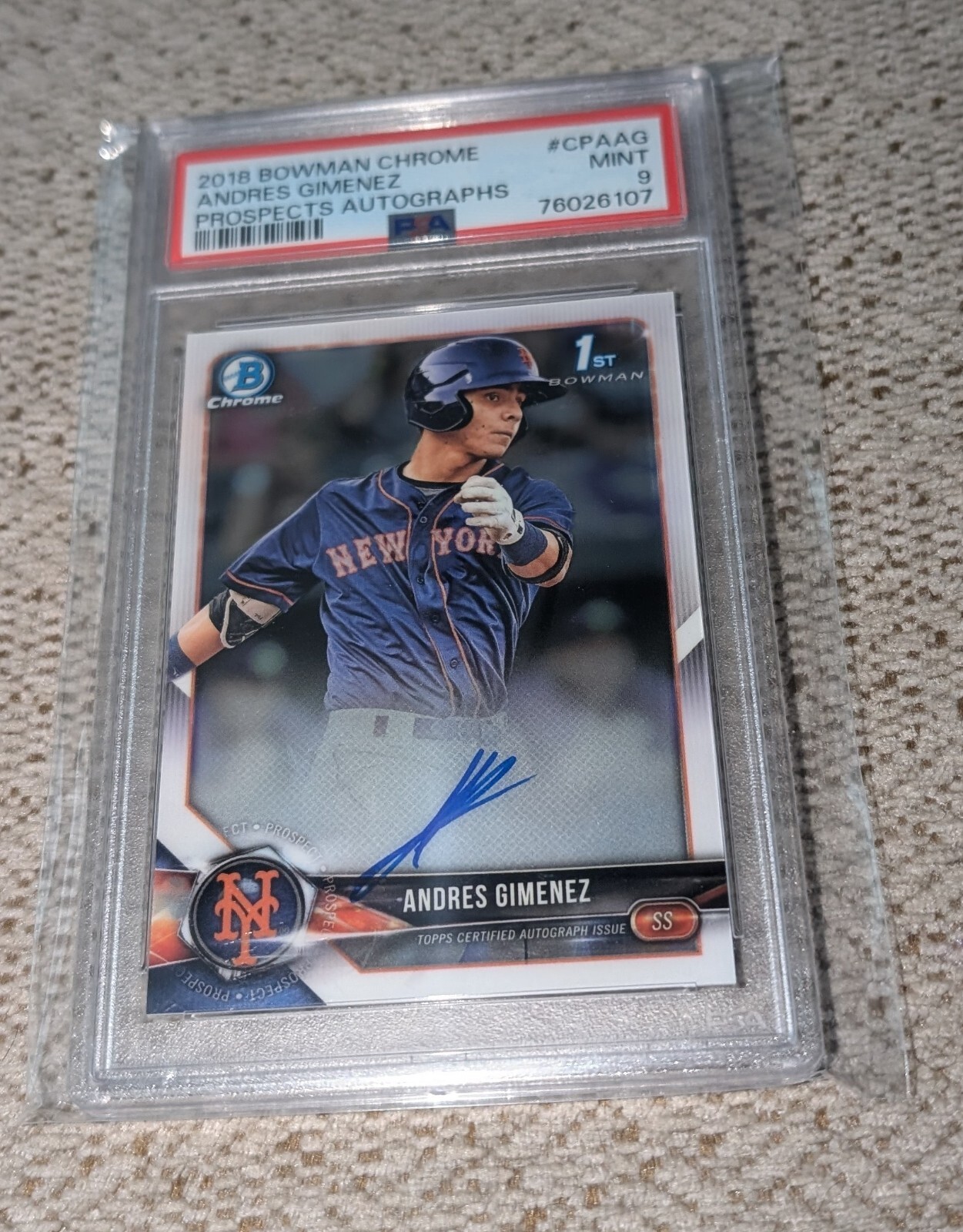 PSA 9 - 2018 ANDRES GIMENEZ BOWMAN CHROME PROSPECTS AUTO MINT #CPA-AG