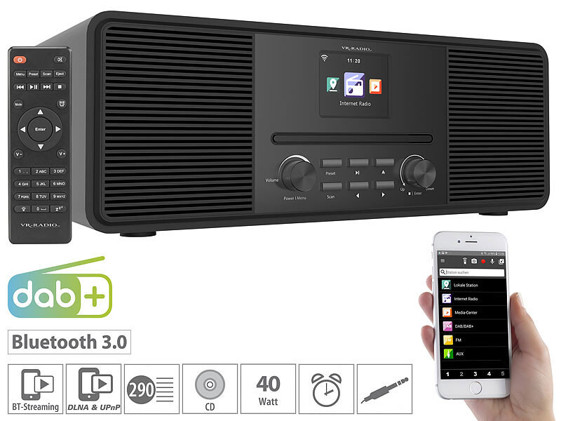 Radio internet stéréo haute fidélité VR-Radio IRS-680 20 W acoustique Noir