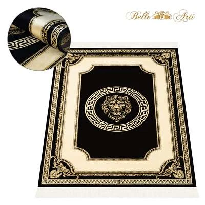 Luxus Teppich Läufer Teppichläufer Wohnzimmer Flur rund oval Löwe schwarz gold - Bild 1 von 2