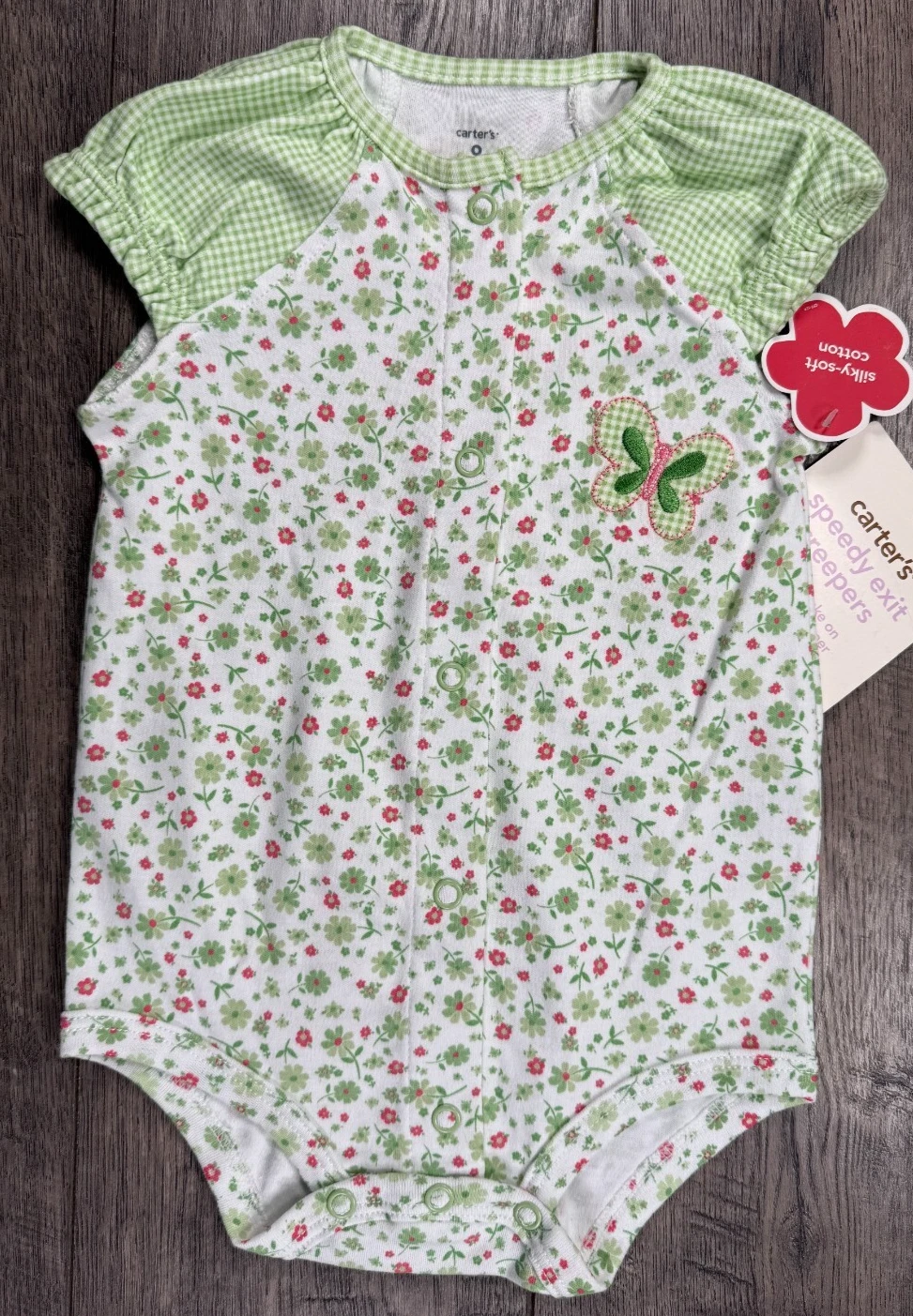 Baby Girl Clothes New Carter's Vintage 9 Month Green Butterfly Romper Outfit