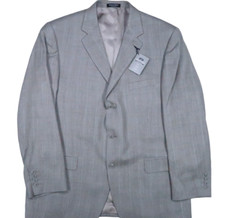 NWT STAFFORD executive sport coat 44 r silk wool blazer jacket gray taupe plaid
