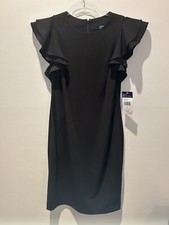 Chaps Black Dress With Ruffle Sleeves - New- Size 6
