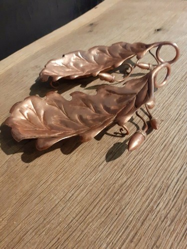 Coupelles en cuivre repoussé Art Nouveau 1900 végétal feuille de chêne Max Hagen - Imagen 10 de 10