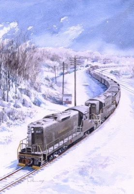 BELLA TERRA PUBLISHING Reading RR 1950s Train Snow, Lebanon Valley Cutoff, Penna. James Mann Notecards