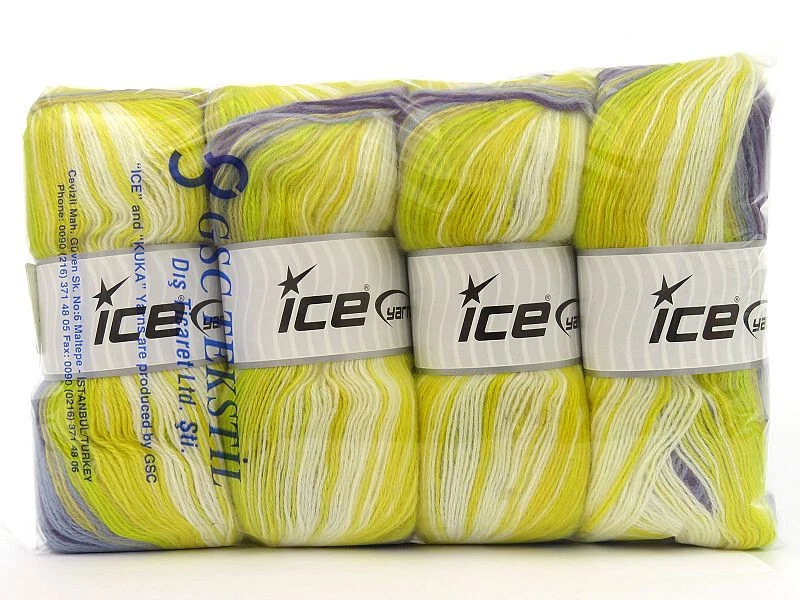 Lote de 4 hilos Angora Active fino 4x100g/500m verde crema amarillo púrpura azul Foto 4 de 4