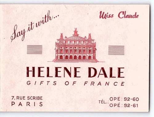 1920s HELENE DALE GIFTS OF FRANCE PARIS EMBOSSED FOLDOUT ADVERTISING CARD Z5715