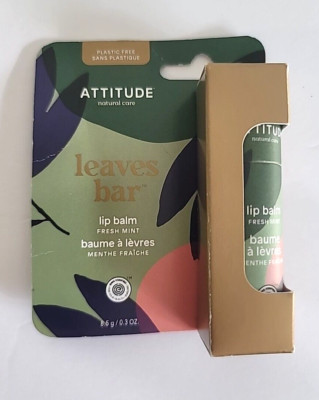 Attitude Natural Care Leaves Bar Lip Balm Fresh Mint 0.3 Oz Plastic Free