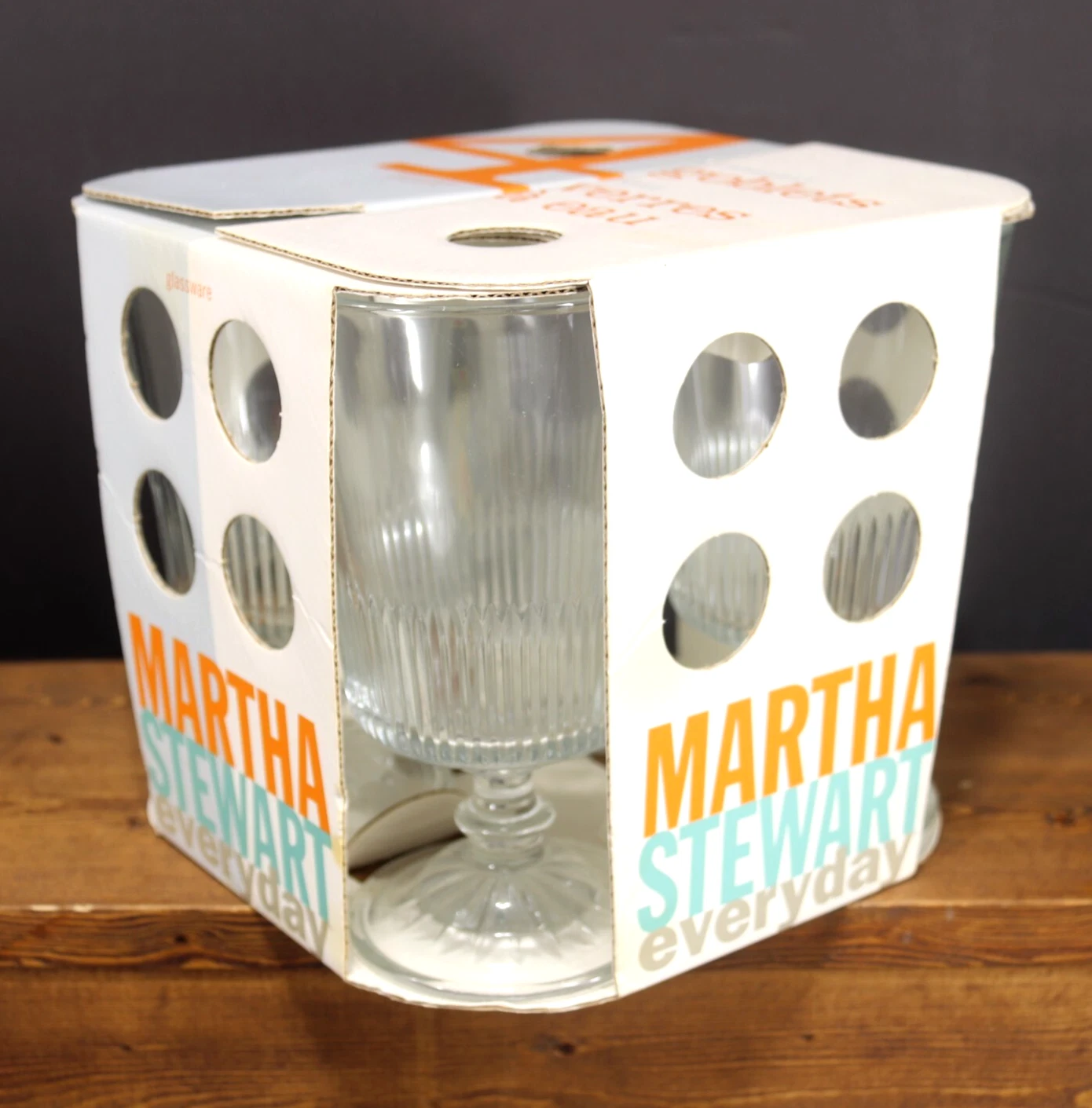 SET of 4 Martha Stewart Everyday MSE Starburst 6 3 8" Footed Water Goblets NEW!