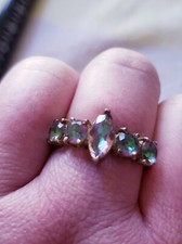New Beautiful Mystic Topaz Sterling Silver 5 Stone Ring Sz 11.75 Marquise Center