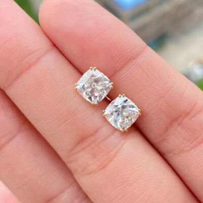 6MM Colorless Cushion OEC Cut Moissanite Push Back Earring Solid