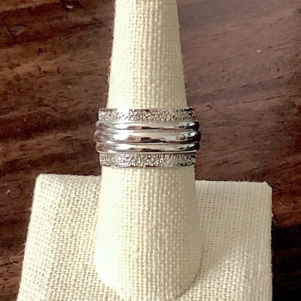 Sterling Silver Triple Stack Ring With Texturized… - image 4