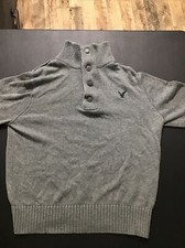 American Eagle Men's Gray 1/4 Zip/Button Pullover Sweater Size Large L